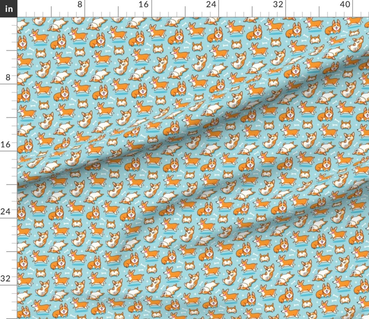 Corgi, Lovers, Pet, Dog, Cartoon, Puppies, Dogs, Mint, Blue, Orange Custom Printed Fabric by Spoonflower Various Fabrics by the Yard or Fat Quarter